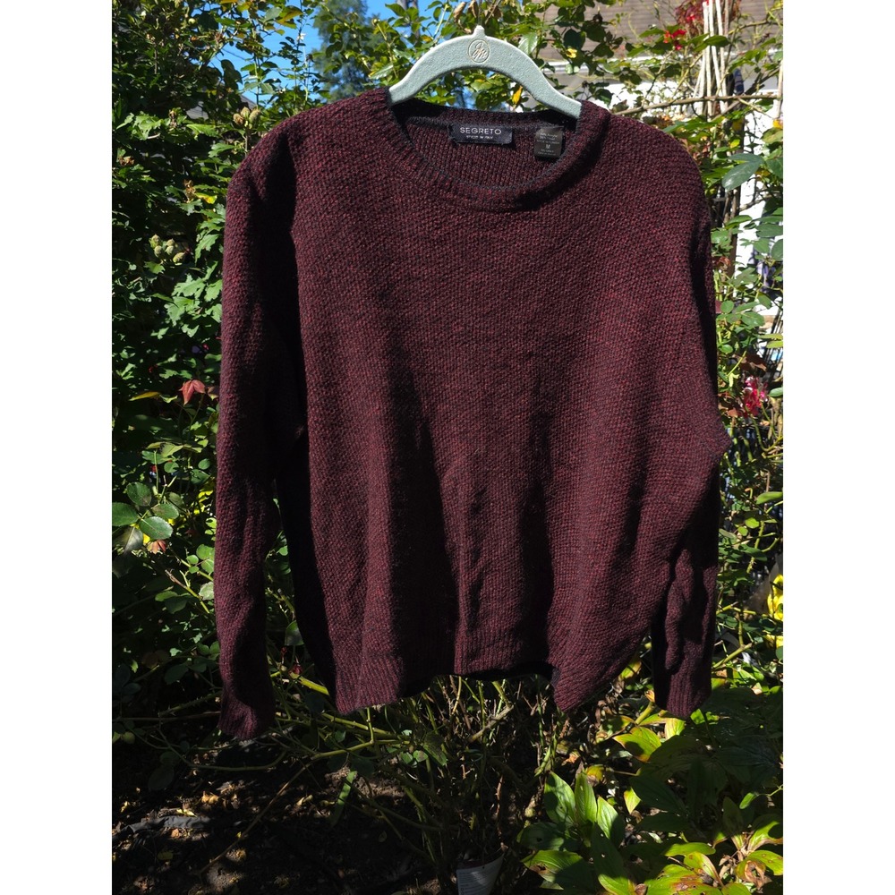 Segreto Mens Burgundy Wool Blend Knit Sweater Crew Neck Pullover Size M